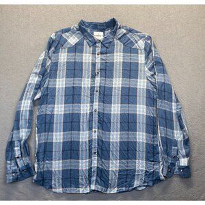 YoungLa Men's XXL Long Sleeve Pearl Snap Western Lightweight Flannel Blue Plaid